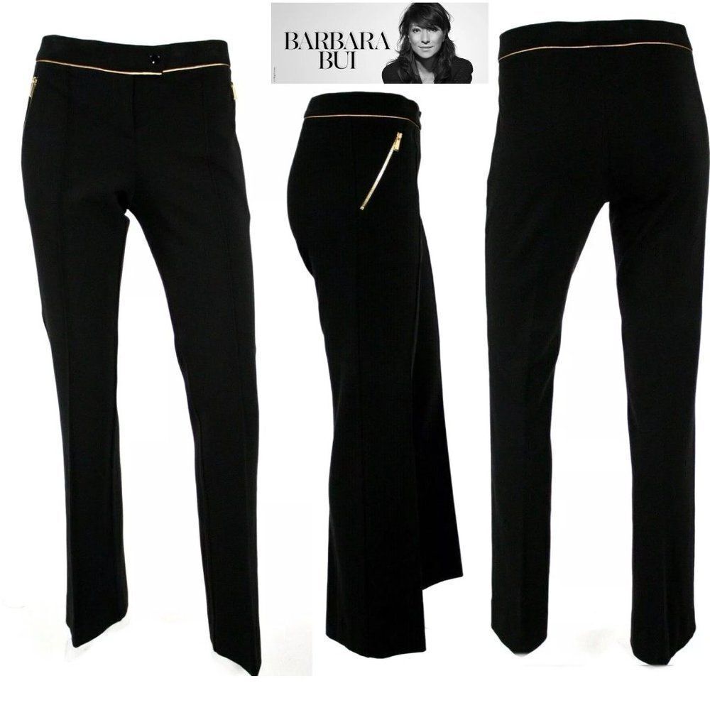 Barbara BUI black knit gold waist trim zippered slim fit pants Sz 36
